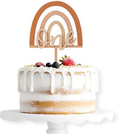 Regenbogen Cake Topper 1. Geburtstag, Holz Tortendeko 1. Geburtstag, One Kuchendeko Geburtstag Mädchen Junge, Cake Topper Geburtstag für Wild One Kindergeburtstag,1 Jahr Geburtstag Party Deko Geschenk