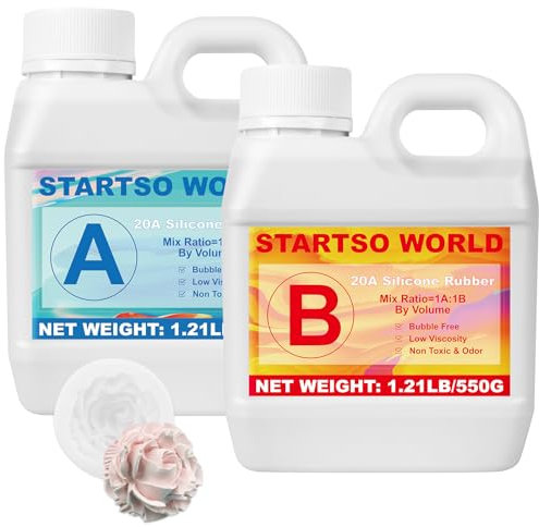 Silicone per Stampi 20A, 1L Silicone Liquido Trasparente per Moulage, 1:1 per volume, Non Tossico, Perfetto per la Realizzazione di Resine, Moulage, Cera, Intonaco