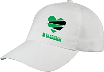 Generico Mönchengladbach Mütze mit gebrochenem Herz, Mütze aus Polyester, 5 Paneele, Klettverschluss, Weiß, One size