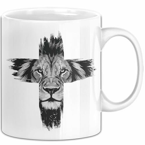 Christen Tasse Geschenk Christlich Glauben Kirche Geschenkidee Für Jesus-Fans Kreuz Löwe (Weiß)