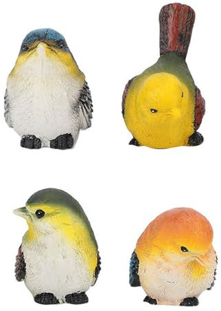 WPKD BLUEIY 4 Stück Vogelstatuen Ornamente, Bunte Kunstharze Vögel Tierfiguren Dekoration Rasen Garten Innenhof Ornamente für Terrasse Fenster Tischplatte