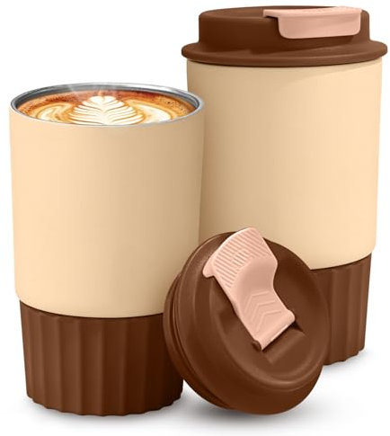 Bicchiere da caffè in acciaio inox da 350 ml, tazza da caffè isolata con coperchio, a prova di perdite, tazza termica portatile, riutilizzabile, per bottiglia di acqua calda e fredda (caffè)