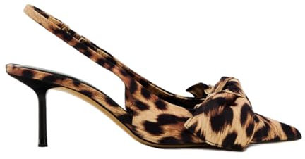 Women's Leopard Fabric High-Heel Slingback Shoes Bow Detail On The Front Animal Print Elastic Strap Around The Back Pointed Toe Wedding Party Office Dance Pump for Women Ladies Girls Leopard Size 5