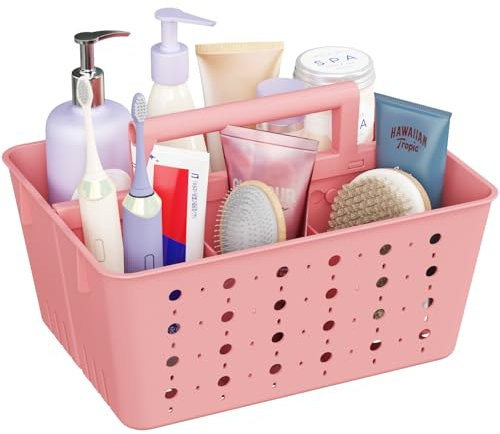 Lifewit Cesta Baño Organizador, Organizador Productos limpieza, Cesta Ducha Plástico con Asa, Cestos Almacenaje Para Guardar Champú, Gel de Ducha, Cepillo y Pasta de Dientes, Rosa