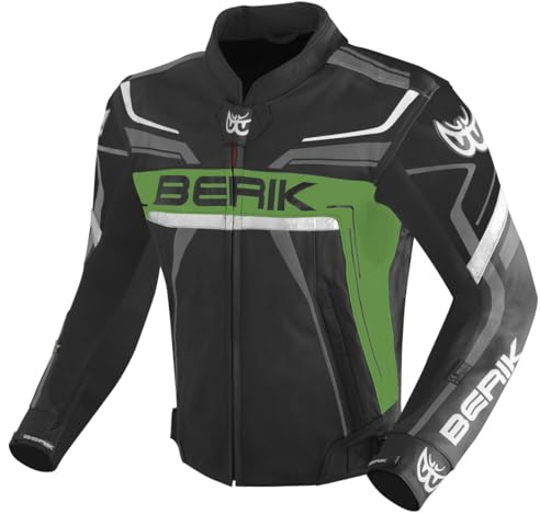 Berik Absolute Race Motorrad Lederjacke, schwarz/grün/anthrazit, 52