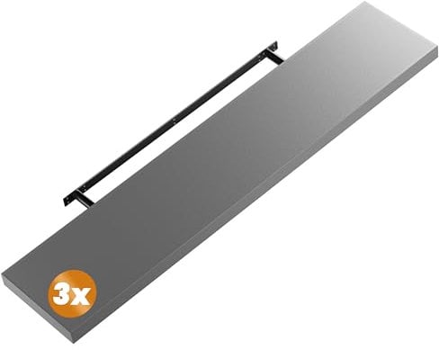 Casaria® 3X Wandregal Holz Grau Hängeregal mit Halterung 15kg Tragkraft Küche Wohnzimmer Flur Schweberegal Bücherregal Regalbrett Schwebend Matt 110cm