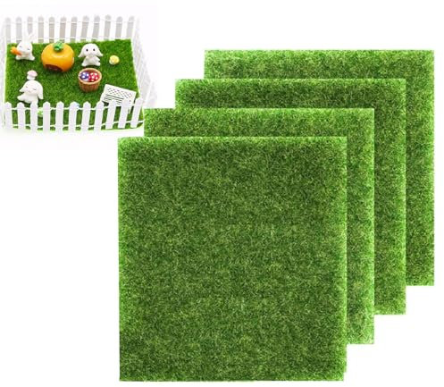 4 Stück Kunstrasen,15x15cm Kunstrasen Miniaturgarten,Künstliche Rasen Matte,Kunstrasen Teppich,Miniatur Rasen Dekoration,Kunstrasen Miniatur Moos,Für Miniatur-Ornament,Puppenhaus,Gras Zum Basteln