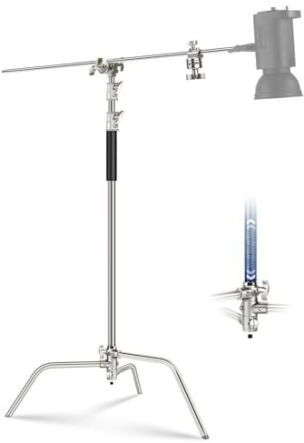 NEEWER BASICS 100% Stainless Steel Heavy Duty C Stand with Boom Arm, Max 10.5ft/320cm Photography Light Stand, 4.2ft/128cm Holding Arm, 2 Grip Heads for Studio Monolight Softbox Reflector, SC320 Lite