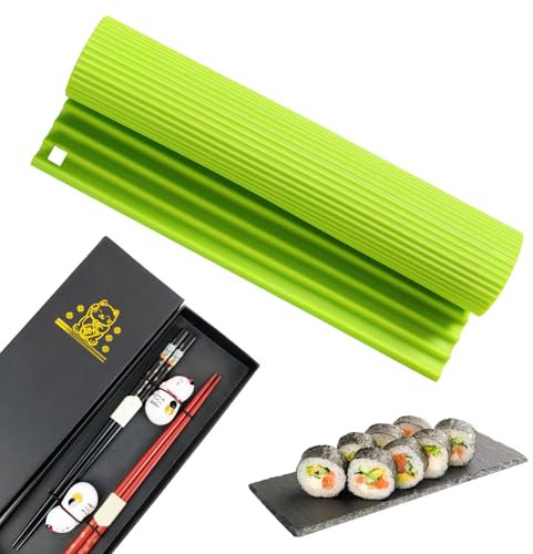 DecorDwell Sushi Tool Set, Chopsticks Set, Silicone Sushi Mat, with 2 Pairs Chopsticks, Nonstick Rice Roll Maker, for Beginners DIY, Reusable,Easy To Clean, for Party, Picnic, Travel, Japanese Food