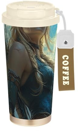 Archers Game Anime Girl - Vaso de café decorativo azul con tapa, taza de café de acero inoxidable aislada para derrames calientes y fríos, 17 onzas
