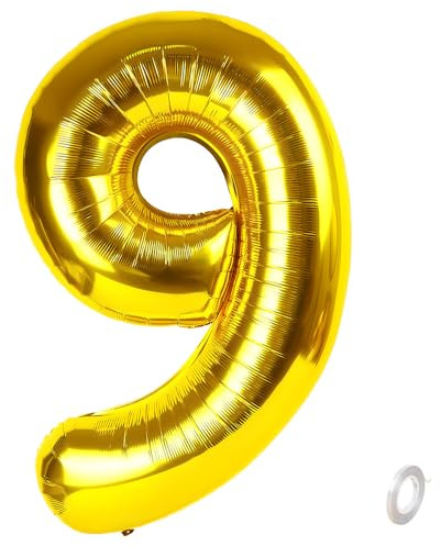 Balorise 40 Pouces Aluminium Ballon Géant Or Chiffre 9, Gonflable Hélium, Grand Numéro 0-9, 10-100 (101cm), Décoration de Doré Foil Ballons pour Fête d'anniversaire et Mariage