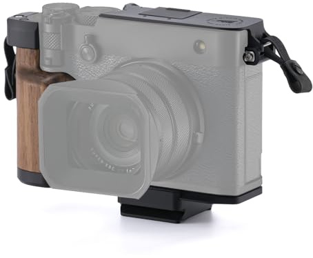 Tilta GFX100RF Cage, Vintage Camera Cage Compatible with Fujifilm GFX100RF Travel Kit with Hot Shoe Plate, ARCA Adapter and Mounting Baseplate with Wooden Grip - Black TA-T81-B-B