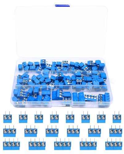 AYWHP 100 Stück PCB Schraubklemmen Set, 5mm Pitch Blau 2 Pin / 3 Pin / 4 Pin 300V 16A Löten Terminal Block kompatibel mit Arduino DIY Elektronik Projekte(80 x 2 Pin, 15 x 3 Pin, 5 x 4 Pin)