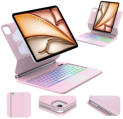 FOGARI Magic Keyboard Hülle für iPad Air 13 Zoll 2026/2025/2024 (M4/M3/M2) | Magic Keyboard für iPad Pro 12.9 6. / 5. / 4. / 3. Gen mit Trackpad, 7 Farben Beleuchtungm und Magnetischer Ständer, Rosa