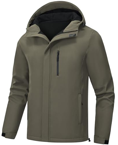 Huayuzh Softshelljacke für Herren Winterjacke Wasserdicht Winddicht Warme Fleece Gefüttert Regenjacke Wandern Camping Army Green L