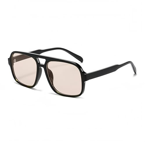 WDZAYXC Retro Sonnenbrille für Damen Herren Trendy,Retro Sonnenbrille mit großem Rahmen (Schwarz/Champagner)