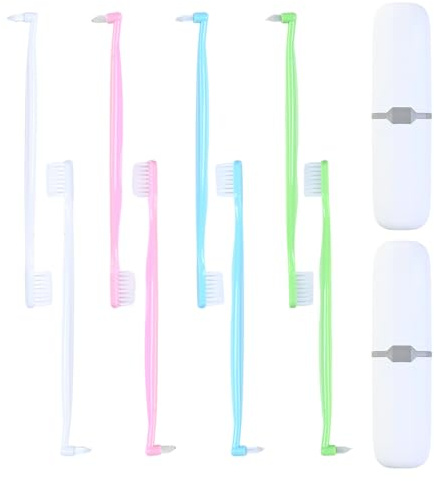 8 Stück Kieferorthopädische Zahnbürste - Doppelseitige V-förmige Zahnbürste mit Weichen Borsten, ideal für Zahnspangen und enge Zahnzwischenräume, mit 2 Weißer Tragetasche