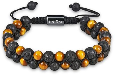 UNIQAL | Damen Perlen Armband 2-reihig 6mm Perlen | Naturstein Edelstein Armband Tigerauge Lapislazuli Hämatit Onyx Lava | Verstellbar | Geschenk Schmuck
