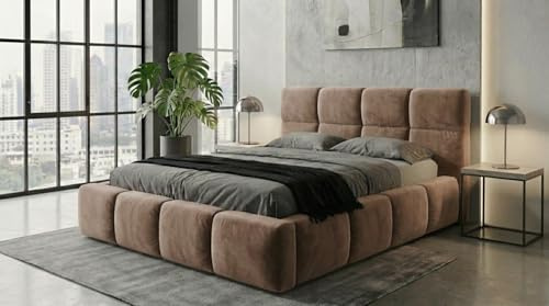 A&J MöbelLand Polsterbett VELUNO ohne Matratze 180x200 mit Bettkasten und Lattenrost – Braun