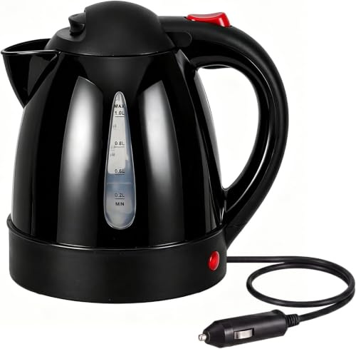 Wasserkocher Auto, 12v 150w 1L, Camping Wasserkocher mit Zigarettenanzünder-Stecker Automatische Abschaltung, Trockenkochschutz, Tragbare Reisekocher für Auto, LKW und Wohnmobil