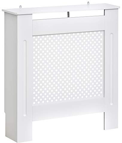 HOMCOM Wooden Radiator Cover Heating Cabinet Modern Home Furniture Grill Style White Painted (Small)