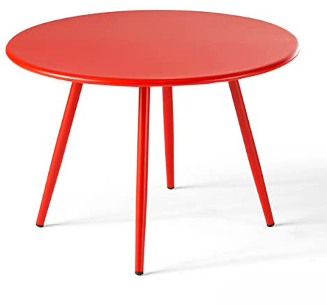 Oviala Couchtisch für den Garten, rund, Metall, Rot, 50 cm – Palavas