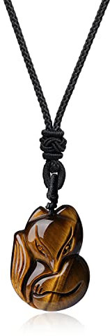 COAI Geschenkideen Unisex Fuchs Anhänger aus Tigerauge Gelb Glückskette Verstellbare Lange Kette