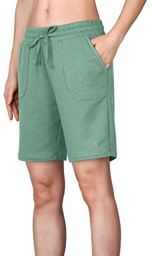 icyzone Damen Bermuda Shorts Kurze Sporthose Jogginghose Atmungsaktiv Laufshorts Sport Shorts mit Taschen (S, Blasses grün)