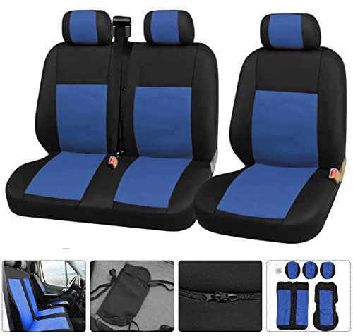 JJ Ensemble de Housses de Siège Avant 2+1 Couvre-Sieges Bleu - Noir Universelles pour Vehicules Utilitaires Bus Van Fourgon Camionnette Tissu Polyester de Haute Qualitè