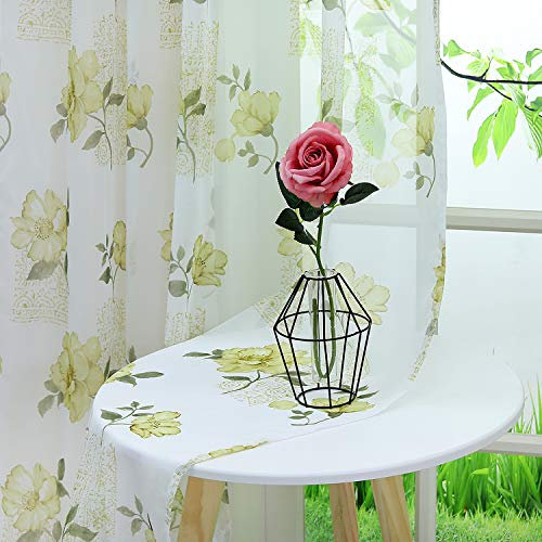 Delien Voile Schiebegardinen Landhausstil Pfingstrosen Blumenmuster Vorhang Flächenvorhänge Transparenter Gardine mit Schlaufen Wohnzimmer Fensterschals (1er-Pack, je H/B: 145/140 cm)