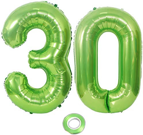 2 Luftballons Zahl 30 Grün, Zahlballon 30 Grün, Luftballons 30 Geburtstag deko mann frauen Grün XXXL Riesen Folienballon 30,40Aufblasbar Heliumballon 30 jahre Geburtstag Deko mann frau(30)