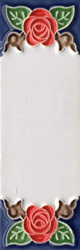 Numeri civici, numeri e lettere italiane in ceramica, motivo rosa, dimensioni piastrelle: 10 cm x 3,5 cm, 3 a 6 cornici (spazio)