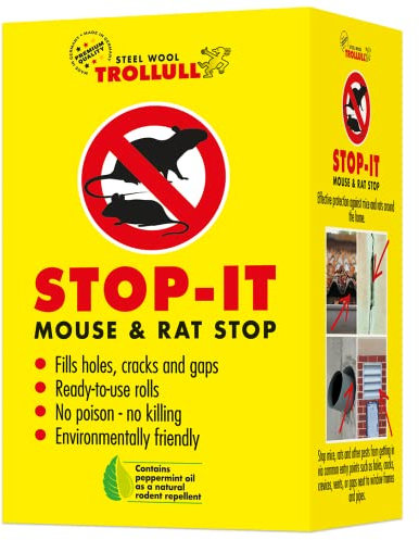 TROLLULL Stop-it: 17 rust-free steel wool | wire wool rolls, 1 wooden tamper – Fights mice, plugs holes – Poison-free pest control