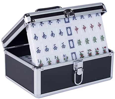 SHATONG Chinesisches Mahjong-Reisespiel-Set 144 Tiles chinesisches Spielzeug mit Box aus Aluminiumlegierung Mahjong-Matten und Mahjong-Zubehör für Reisende Party Familienspiel Geschenk