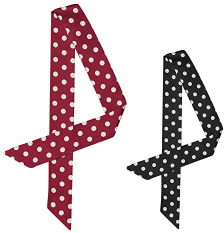 Allegra K 2 Stück 50er Jahre dünner Seide Schal Polka Dots Bund schmales Halstuch Rot Schwarz 196x5cm