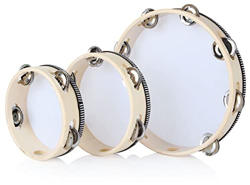 MIVIDE 3 unidades de pandereta, tambor de mano de madera, instrumento de pandereta(6 pulgadas, 7 pulgadas y 10 pulgadas)