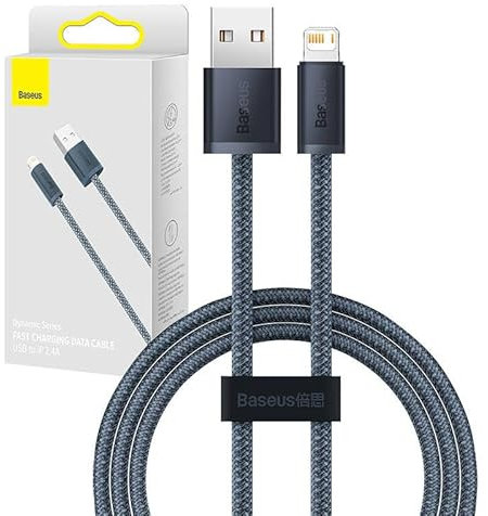 Baseus Cavo dati di ricarica rapida serie dinamica (2,4 A - 2 m) da USB a Lightning Plug compatibile con Apple iPhone iPad Airpod, grigio ardesia