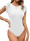 Missufe Body Damen Bodysuit Elegant Rundhals Damen Rüschen Kurzarm Top (Weiß, X-Groß)