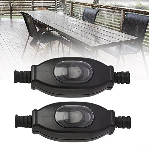 Lot de 2 interrupteurs intermédiaires étanches IP65 avec cordon noir 3 A/250 V pour lampes, appareils électriques, 8 mm