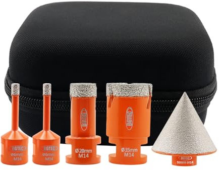 BGTEC Diamond Core Drill Bit Set -6/6/20/35mm M14 Diamond Hole Saw Kit & 50mm Chamfer Bit for Tile Porcelain Stoneware Ceramic Marble Granite Drilling,Suitable For Angle Grinders
