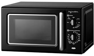 INFINITON Microondas 20 L MW-RT20B, 700 W, 9 Programas, Grill 1000 W, Negro, Acabado Vintage