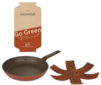 KASANOVA Padella antiaderente con salvapadella Go Green Planet, padella professionale, padella per frittata, perfetta per l'induzione e adatta a tutti i piani cottura (28 cm)