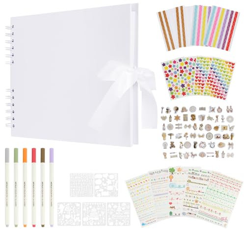 Fotoalbum zum Selbstgestalten, 80 Seiten 29 X 21,5 cm Weiß Spiralalbum Scrapbook, Fotobuch zum Einkleben, Fotoalbum Ringbuch, DIY Geschenk Scrapbooking für Jahrestag Geburtstags Valentinstag Hochzeit