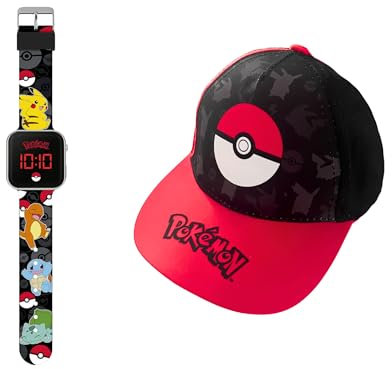 Pokémon Baseballkappe für Kinder, Pikachu-Design, Sommer-Baseballmütze, LED-Uhr, Geschenk für Jungen | Rot