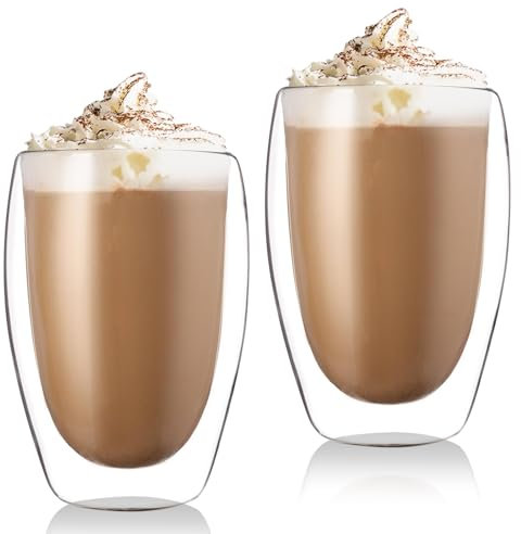 Sporgo Lot de 2 verres à café à double paroi : 450 ml, verres à latte macchiato, verres à cappuccino, verres à thé, tasses à expresso, pour cappuccino, latte, thé, café, passe au lave-vaisselle
