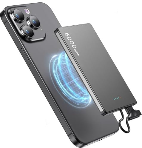 Powerbank 5000mAh, 6.9mm PD 20W Ultra Slim Power Bank mit USB-C Kabel, Power Bank Schnelles Laden für Phone 15/14/13,MacBook,Huawe & mehr