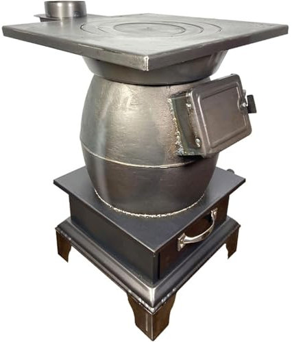 Estufa de leña, portátil de hierro fundido multicombustible para calefacción interior y exterior, campamento/cocina, caja gris incluida, estufa de leña y carbón para calefacción del hogar