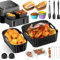 Airfryer Zubehör für Philips Dual Basket 3000 Serie NA350 | 24-teilig mit 6L + 3L Silikon-Einsatz, Grillrost, Küchenzange, Muffinform, Backpapier | Hitzebeständig (240°C), Spülmaschinenfest & BPA-frei