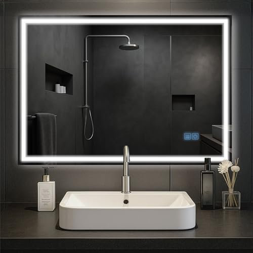 CLP Badspiegel Jaffrey mit Beleuchtung, Bluetooth-Lautsprecher, Anti-Beschlag, Wandspiegel Quer- und Hochformat, LED dimmbar, 3 Licht-Modi, Größe:70x100 cm