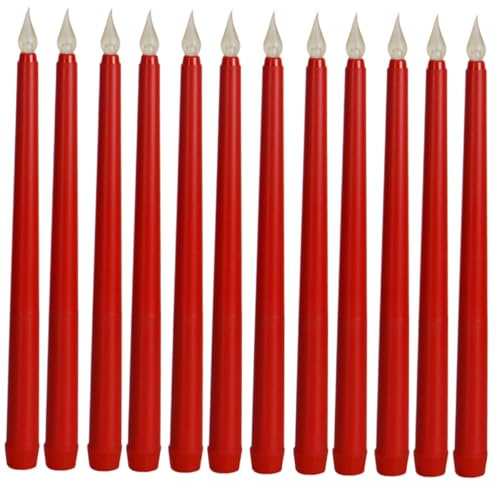 Outanaya 12 Stück Flammenlose Batteriebetriebene LED Kerzen Rote Hochzeitskerzenlicht aus Pp mit 2 Stück Aaa Batterie für Feiertage und Dekoration